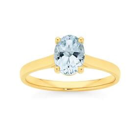 9ct+Gold+Aquamarine+Oval+Ring