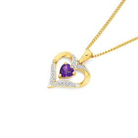 9ct+Gold+Amethyst+%26+Diamond+Pendant