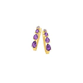 9ct+Gold+Amethyst+Pear+Graduated+Lever+Back+Hoop+Earrings