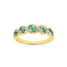 9ct+Gold+Natural+Emerald+%26+Diamond+Ring