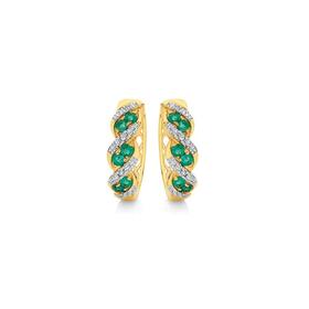 9ct-Gold-Natural-Emerald-Diamond-Huggie-Earrings on sale