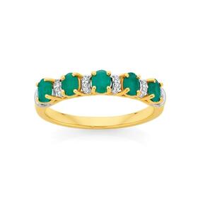 9ct-Gold-Natural-Emerald-10ct-Diamond-Band on sale