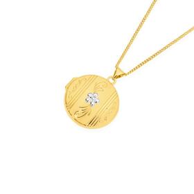 9ct+Two+Tone+Gold+Flower+%26+Lined+Round+Locket