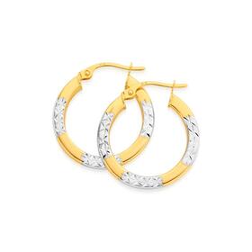 9ct-Gold-15mm-Square-Tube-Alternate-Diamond-Cut-Hoop-Earrings on sale