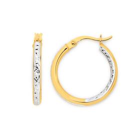 9ct-Gold-Two-Tone-25x15mm-Diamond-cut-Hoop-Earrings on sale