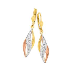 9ct+Gold+Tri+Tone+Pointed+Twist+Leverback+Drop+Earrings