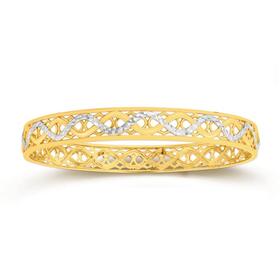 9ct-Gold-Two-Tone-65mm-Diamond-Cut-Weave-Bangle on sale