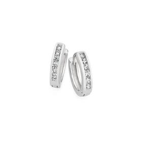 Sterling+Silver+10mm+Channel+Set+Cubic+Zirconia+Huggie+Earrings