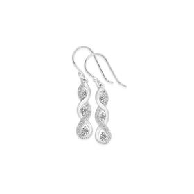 Silver-3-Cubic-Zirconia-Twist-Loop-Hook-Earrings on sale