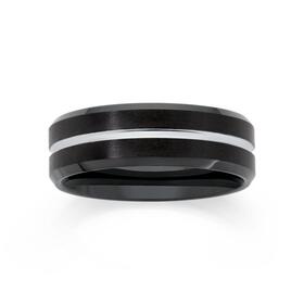 M%2BY+Tungsten+Carbide+Black+%26+Silver+Plate+Line+Ring