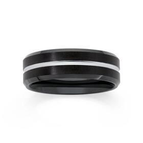 MY-Tungsten-Carbide-Black-Sterling-Silver-Plate-Line-Mens-Ring on sale