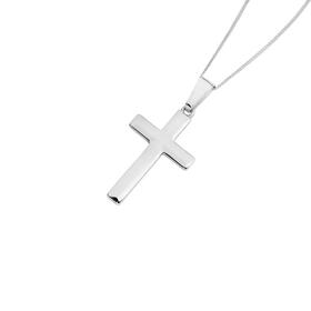 Sterling-Silver-30mm-Plain-Bevel-Cross-Mens-Pendant on sale