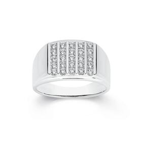 Sterling-Silver-Cubic-Zirconia-Five-Lines-Signet-Gents-Ring-Size-W on sale