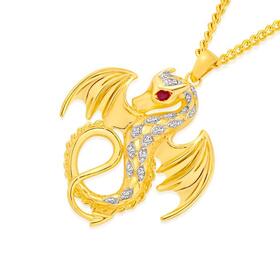 9ct+Gold+Diamond+%26amp%3B+Natural+Ruby+Dragon+Gents+Pendant