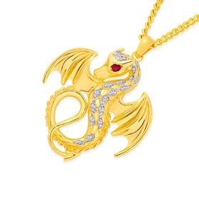 9ct-Gold-Diamond-Natural-Ruby-Gents-Dragon-Pendant on sale
