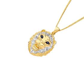 9ct-Gold-Natural-Sapphire-Eyes-Lion-Head-Mens-Pendant on sale