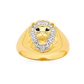 9ct+Gold+Natural+Sapphire+Eyes+Lion+Head+Gents+Ring