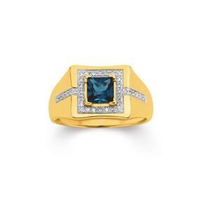 9ct+Gold+Diamond+%26+London+Blue+Topaz+Ring