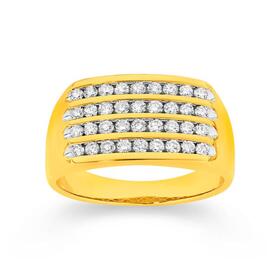 9ct+Gold+Diamond+Channel+Set+Gents+Ring