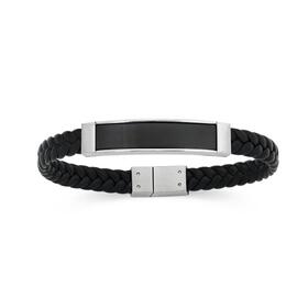 MY-Stainless-Steel-21cm-Leather-Plait-Identity-Mens-Bracelet on sale
