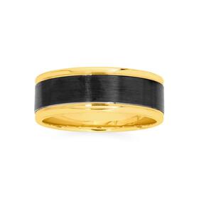 9ct+Gold+%26+Black+Zirconium+Gents+Ring