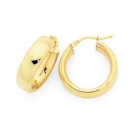 9ct+Gold+6x15mm+Half+Round+Hoop+Earrings