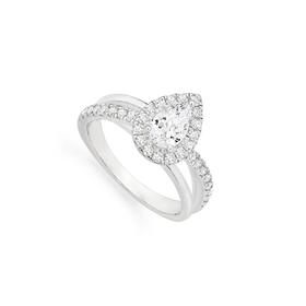 Sterling-Silver-Pear-Cubic-Zirconia-Halo-Crossover-Ring-Size-O on sale