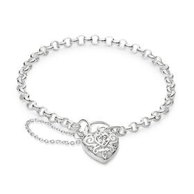 Silver-CZ-19cm-Heart-Filigree-Padlock-Bracelet on sale