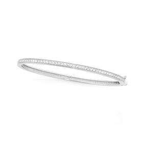 Sterling-Silver-Bead-Set-Cubic-Zirconia-Hinge-Bangle on sale