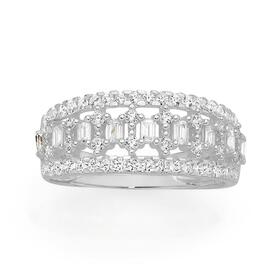 Silver+Cubic+Zirconia+Fancy+Multi+Round+%26+Emerald+Cut+Band+Ring