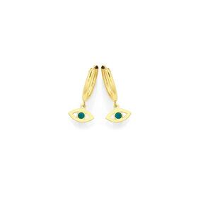 9ct+Gold+1.5x10mm+Enamel+Evil+Eye+Drop+Hoop+Earrings.