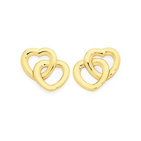 9ct+Gold+Entwined+Double+Open+Heart+Stud+Earrings