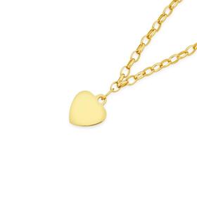 9ct+Gold+19cm+Solid+Belcher+Heart+Charm+Bracelet