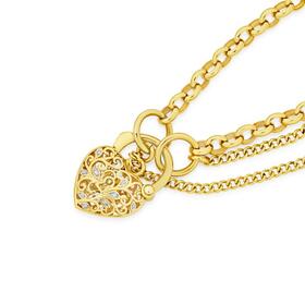 9ct+Gold+Two+Tone+19cm+Belcher+Diamond+Padlock+Bracelet