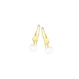 9ct+Gold+Mother+of+Pearl+%26+Disc+Hook+Drop+Earrings