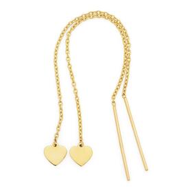 9ct+Gold+Heart+Thread+Through+Drop+Earrings