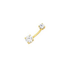 9ct+Gold+Double+Round+CZ+Belly+Bar