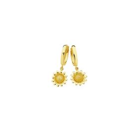 9ct+Gold+Sunflower+Drop+Huggie+Earrings