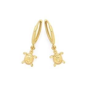 9ct-Gold-Turtle-Drop-Huggie-Earrings on sale