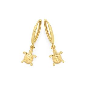 9ct-Gold-Turtle-Drop-Huggie-Earrings on sale