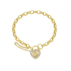 9ct+Gold+19cm+Solid+Belcher+Diamond+Padlock+Bracelet