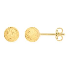 9ct+Gold+6mm+Diamond-cut+Ball+Stud+Earrings