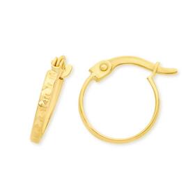 9ct+Gold+Diamond+Cut+Hoop+Earrings