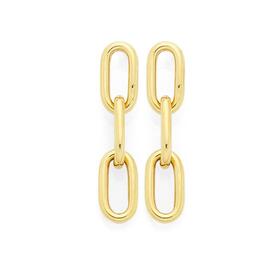 9ct+Gold+Triple+Oval+Drop+Stud+Earrings