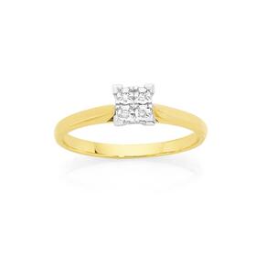 9ct+Gold+Diamond+Square+Shape+Ring