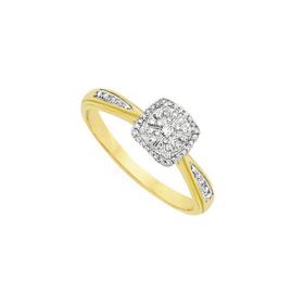 9ct+Gold+Diamond+Cushion+Shape++Ring