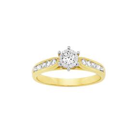 9ct+Gold+Diamond+Solitaire+Shoulder+Ring