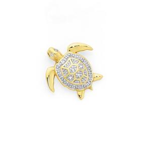 9ct+Gold+Diamond+Turtle+Pendant