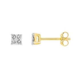 9ct-Gold-Diamond-Square-Stud-Earrings on sale