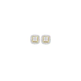 9ct+Gold+Diamond+Cushion+Frame+Stud+Earings